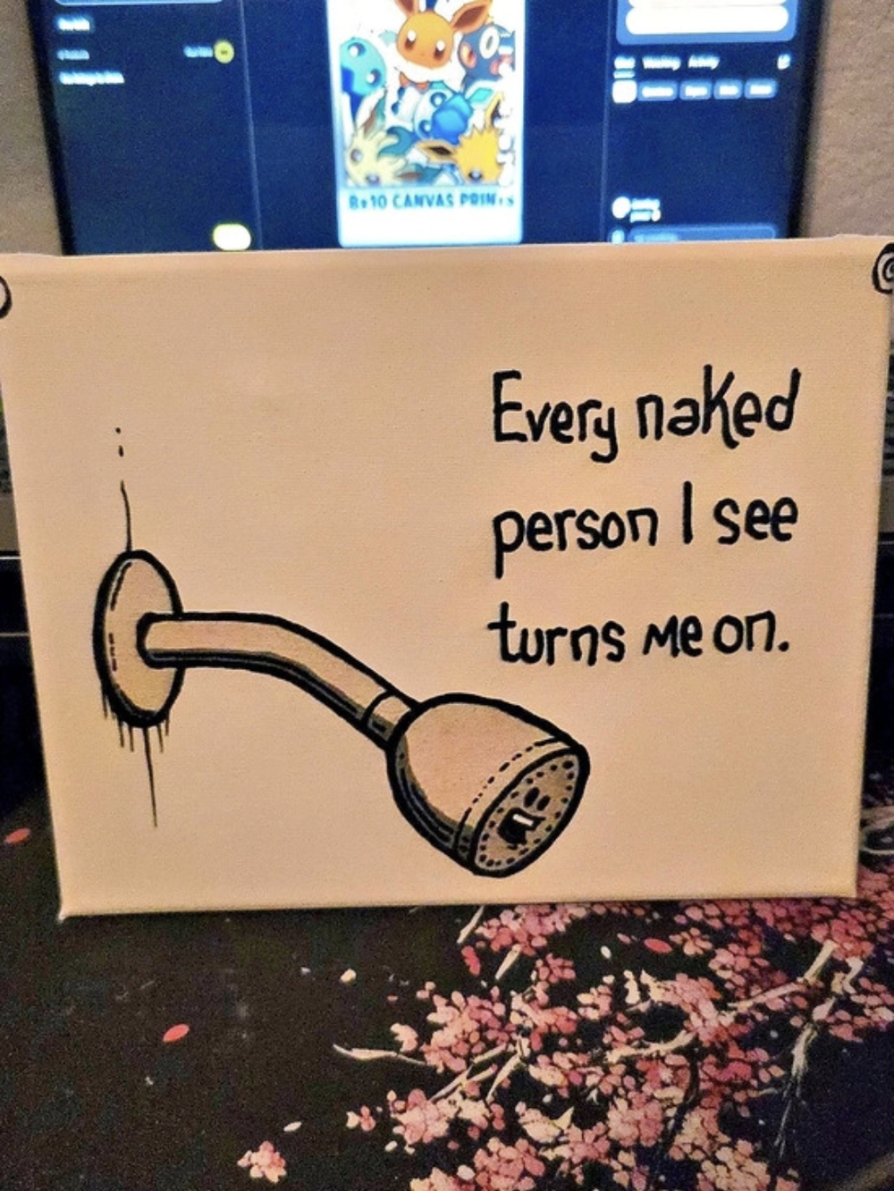 8x10 Funny Shower Wall Art Canvas in Beige & Black
